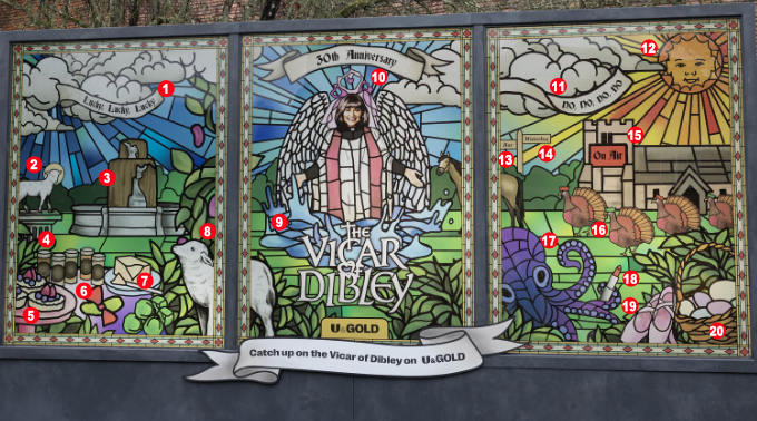 Did you spot all the Vicar Of Dibley references? | A guide to the 'stained glass window'