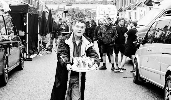 Mat Horne with end-of-shoot cake