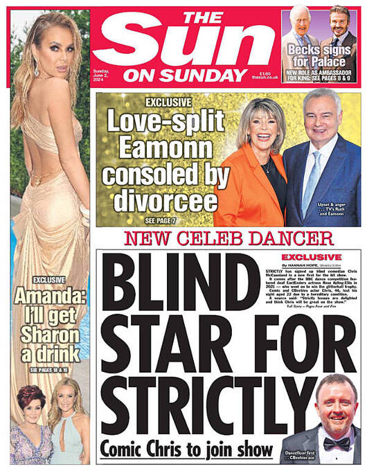 Sun front page saying Blind Star For Strictly