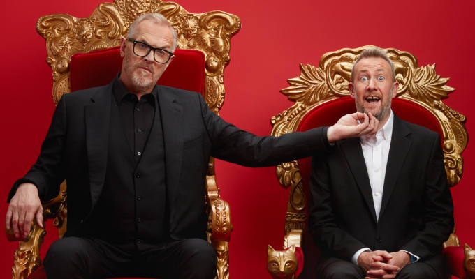 Greg  and Alex on Taskmaster thrones