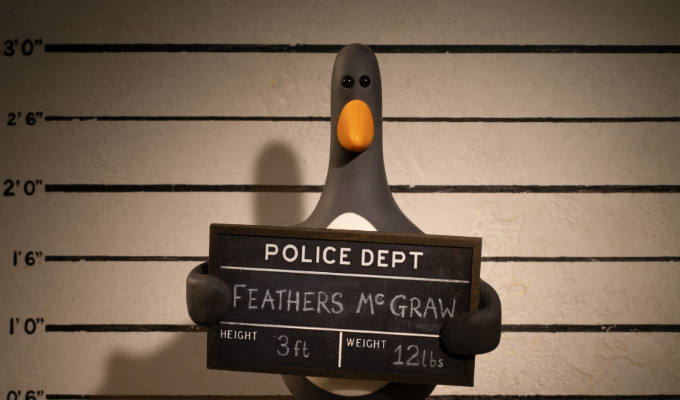 Evil penguin Feather McGraw in his police mugshot